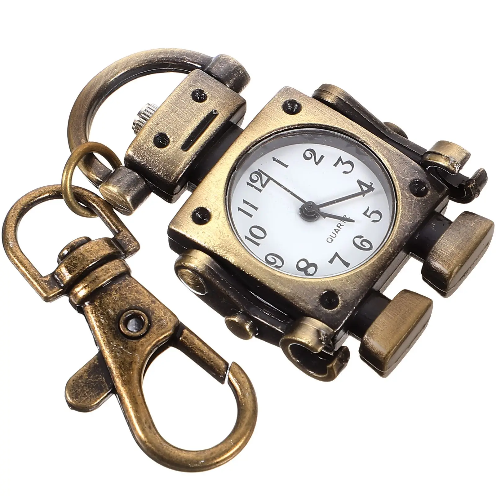 Robot Shaped Keychain Durable Premium Material Creative Design Clock Pendant Retro Style Handbag Backpack Accessory Vintage Key