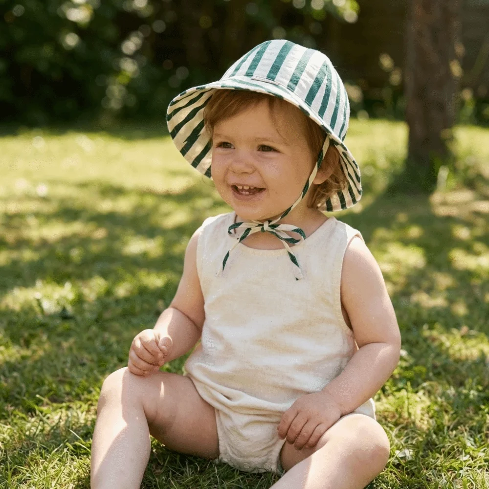 

Striped Pattern Double Sided Baby Bucket Hat Breathable Adjustable Sun Protection Fisherman Cap Plaid Pattern Panama Bonnet