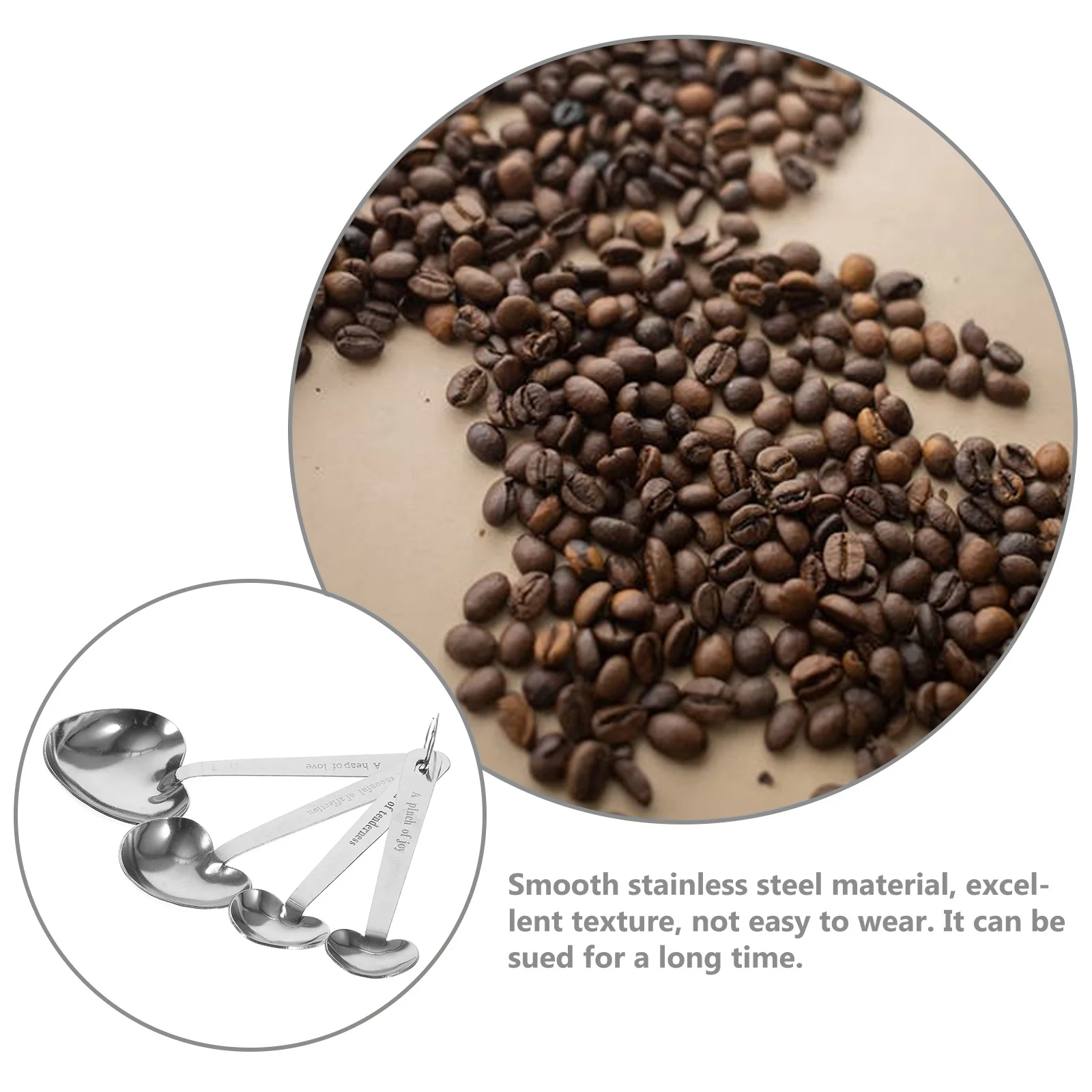 

4Pcs Heart Shaped Measuring Spoons Set Stainless Steel Baking Kitchen Gadgets Accurate Size Smooth Surface Rust Proof
