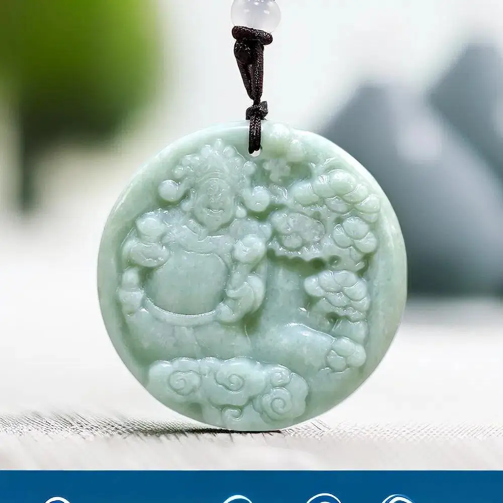 

Ожерелье с подвеской из натурального нефрита, кулон бога богатства, каменные талисманы, дизайнерские зеленые ювелирные изделия, очаровательные аксессуары, резной амулет