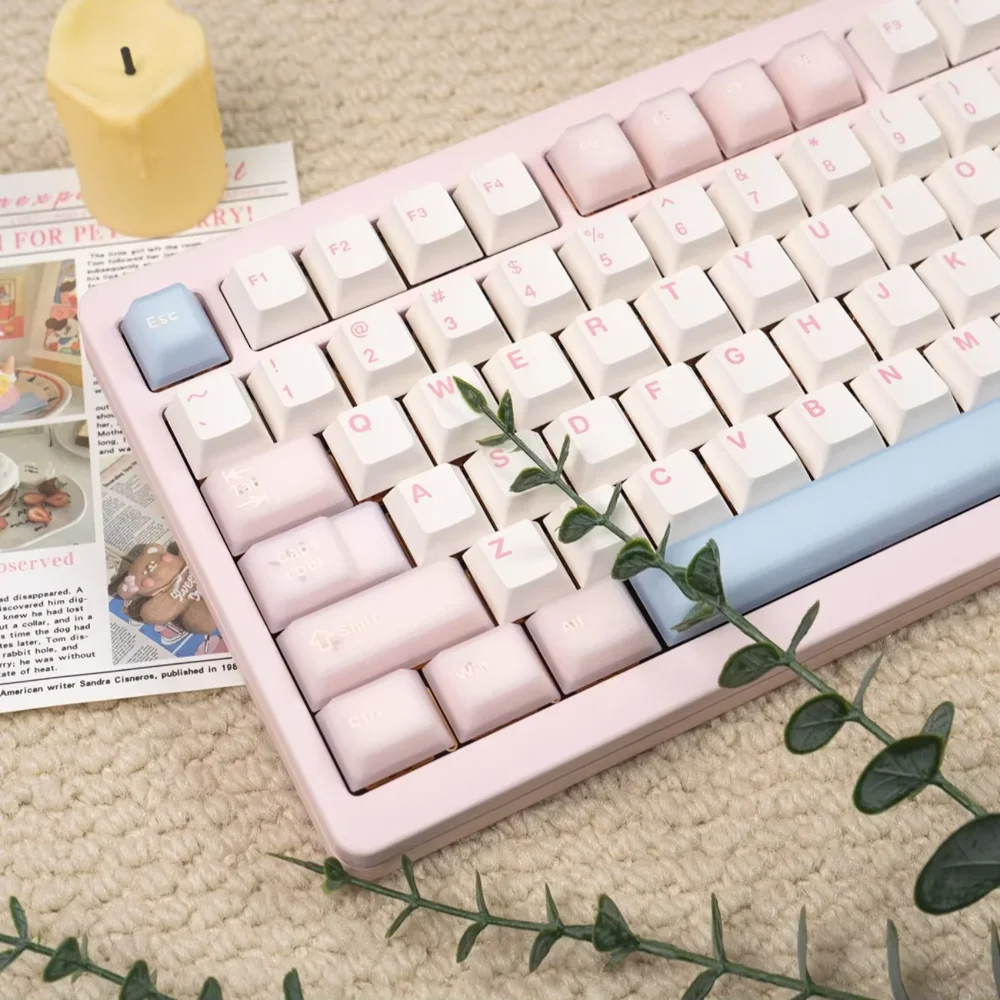 Peach Pink White Cherry Keycap PBT+ABS 164 Key Mixed Color Translucent Suitable for MX Switch 60 70 80 108 Mechanical Keyboard