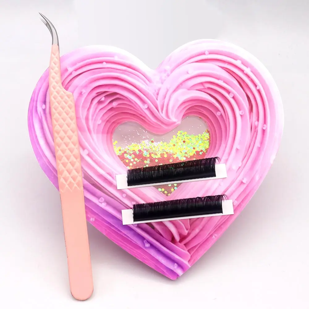 3D Heart-shaped Bling Dynamic Liquid Quicksand Acrylic Lash Pallet Board Eyelashes Extensions Magnetic Tweezer Pallet Holder