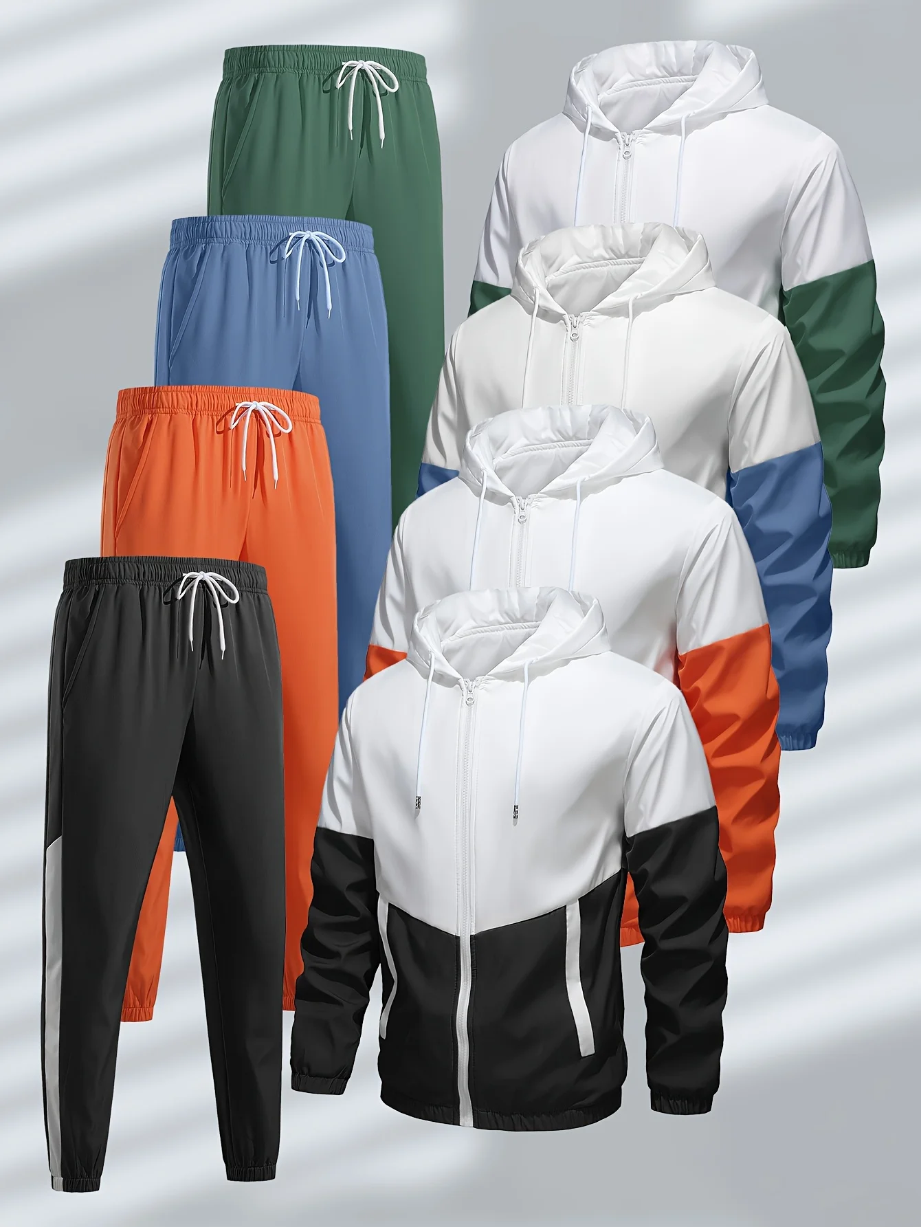 8pcs multifunctional men's casual suit set, equipped with zippers and drawstring pockets, is an ideal choice for casual wear.