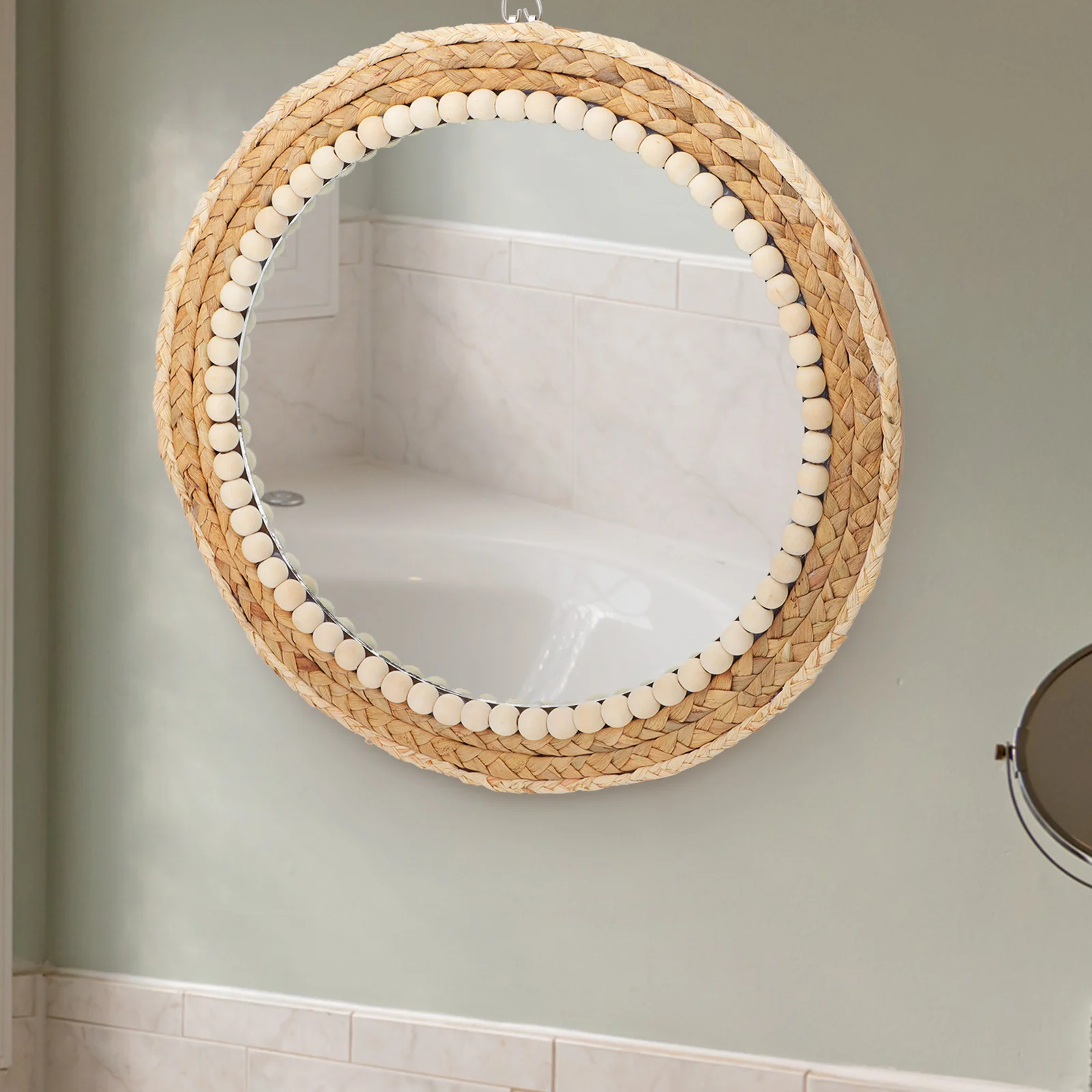 

Соломенная веревка, декоративное зеркало, украшение, травяная стена, милое настенное тканое украшение для внешнего вида, стекло