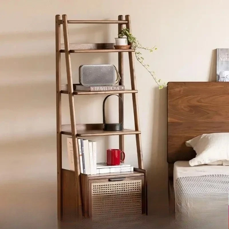 LH1   solid wood bookshelf household living room incremental multi-layer storage rattan cabinet door storage rack