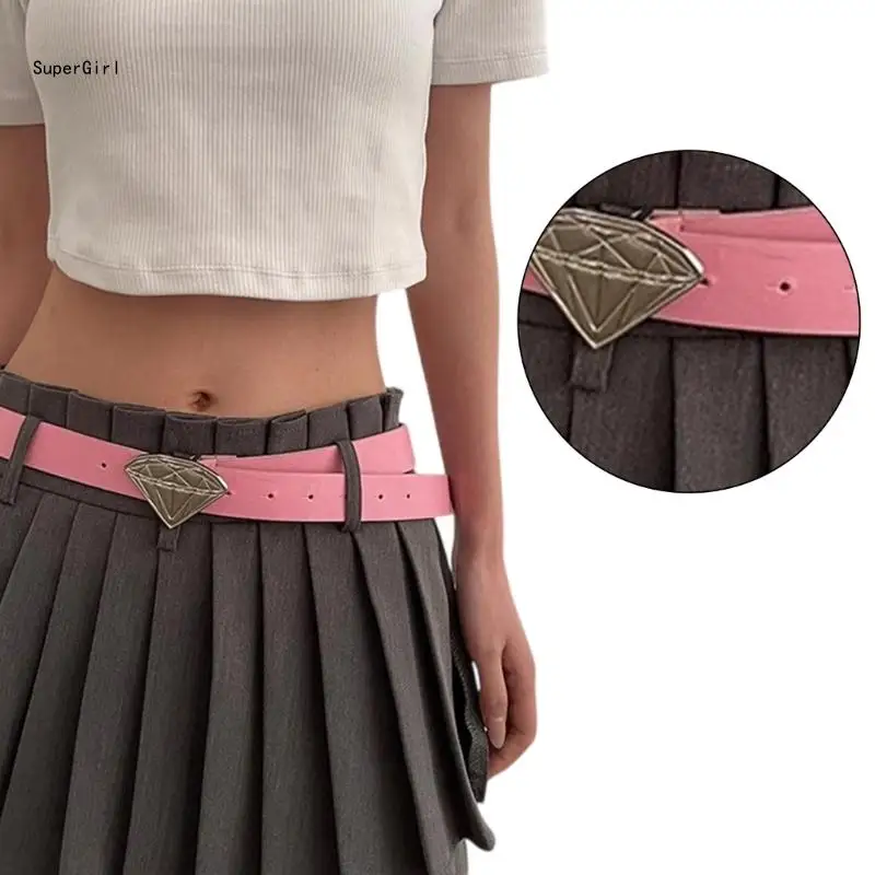 PU Waist Belt with Diamond Buckle for Fashion Enthusiasts Jeans Skirt J78E