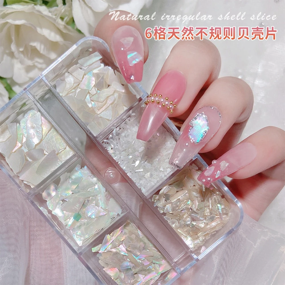 6 siatek z naturalnego biżuteria powlekana do zdobienia paznokci płatki cienkie iluzja Manicure amulety Abalone plastry kamienie na paznokcie cyrkonie — zdjęcie 5