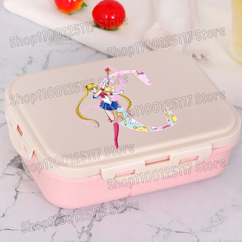 Sailor Moon Lunch Box con forchetta cucchiaio Cucina Frutta Cibo Bento Case Lettera AZ Anime Scatole per microonde da picnic all'aperto portatili