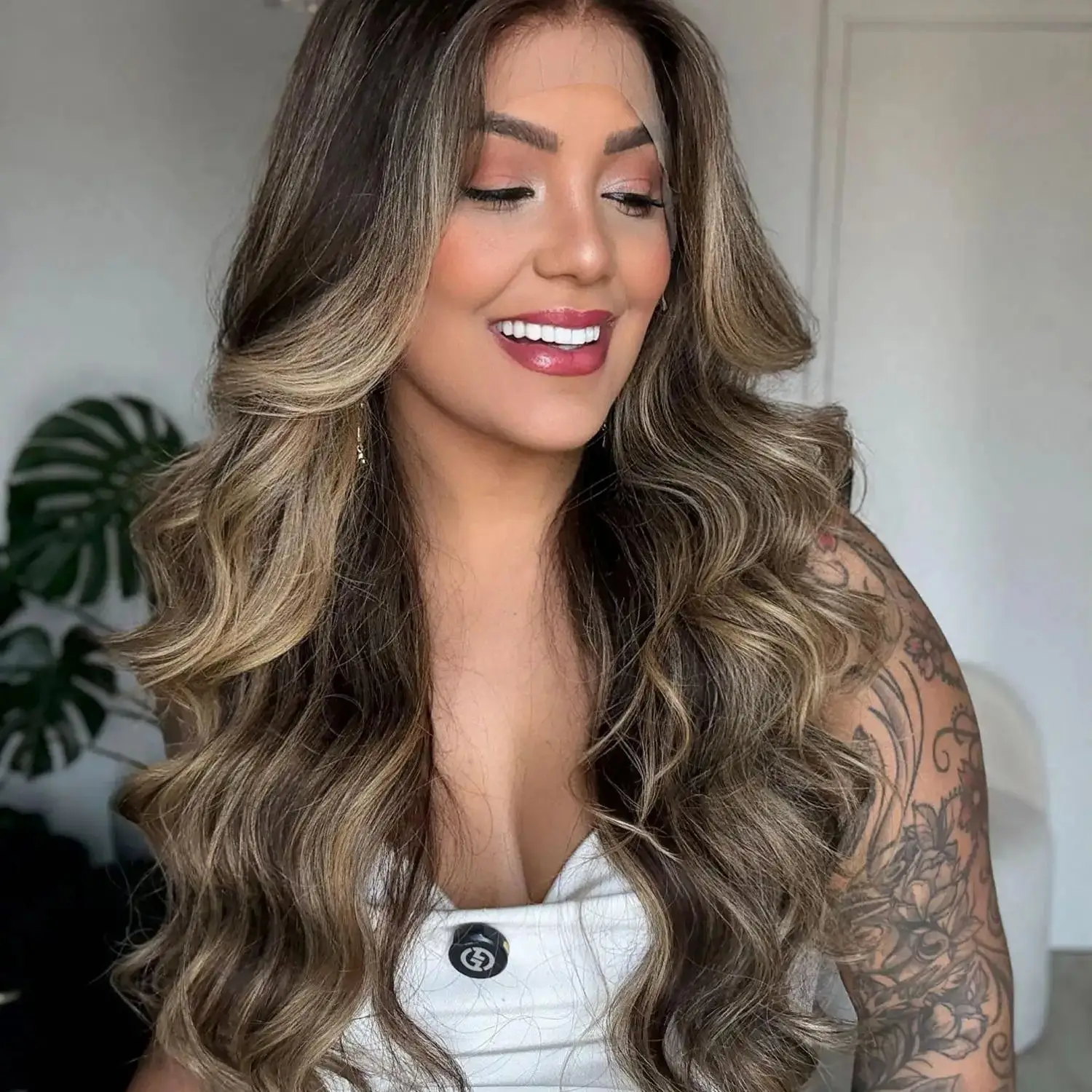 

Парик с натуральной волной 13x4, темно-каштаново-коричневый со светлыми бликами, синтетический HD парик спереди, женский высококачественный волокно брюнетки