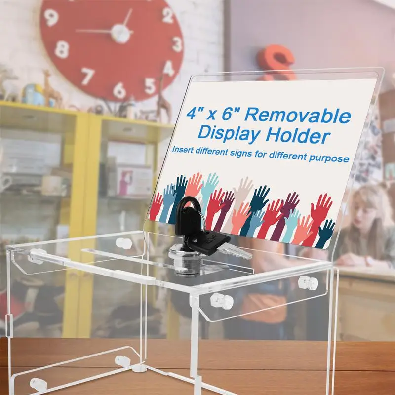 Transparent Ballot Box With Lock And Keys Clear Perspex Charity Fundraising Container For Privacy Protection Donation Collection