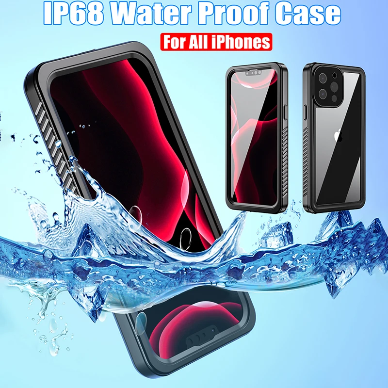 Waterproof Case for iPhone, Full Sealed IP68, Diving Swim Cover, 15, 14, 13, 12 Pro Max, Mini 11, XS Max, XR, 7, 8 Plus, 5 SE