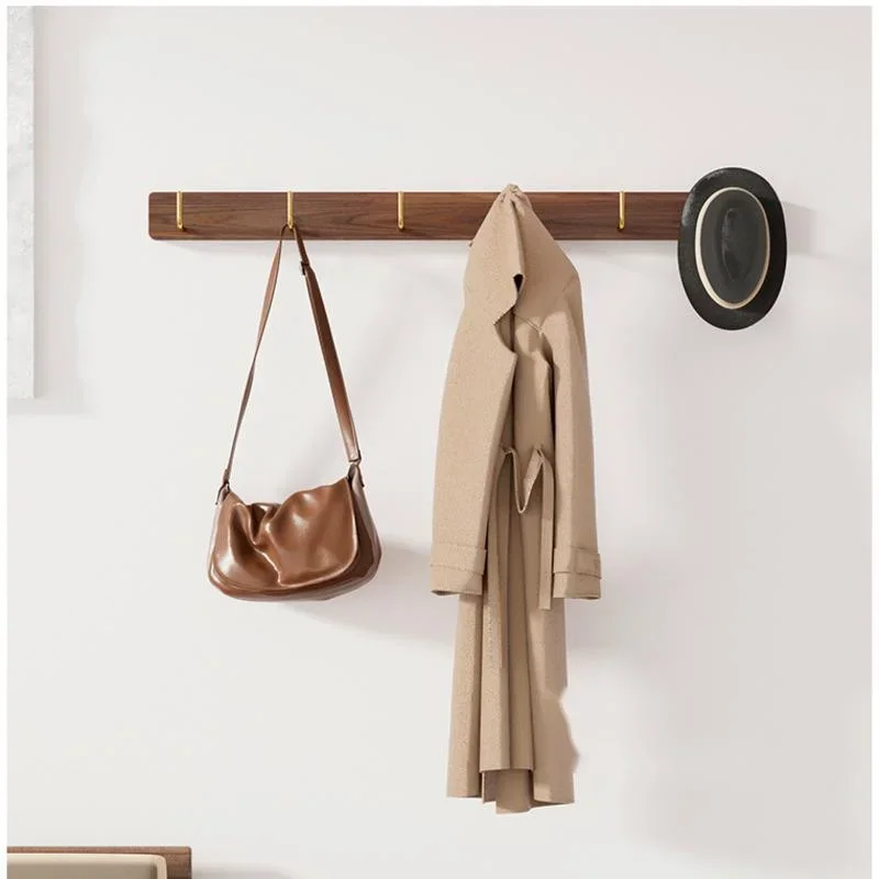 No Punching Clothes Hook Black Walnut Wood Coat Rack Creative Living Room Storage Shelves Versatile Scene Hanger For Bags