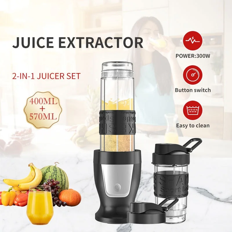 

Home Portable Double Cup Juicer Personal Blender Electric Milkshake Bottle 300W Juicer Juicing Cup for Milkshake and Smoothie