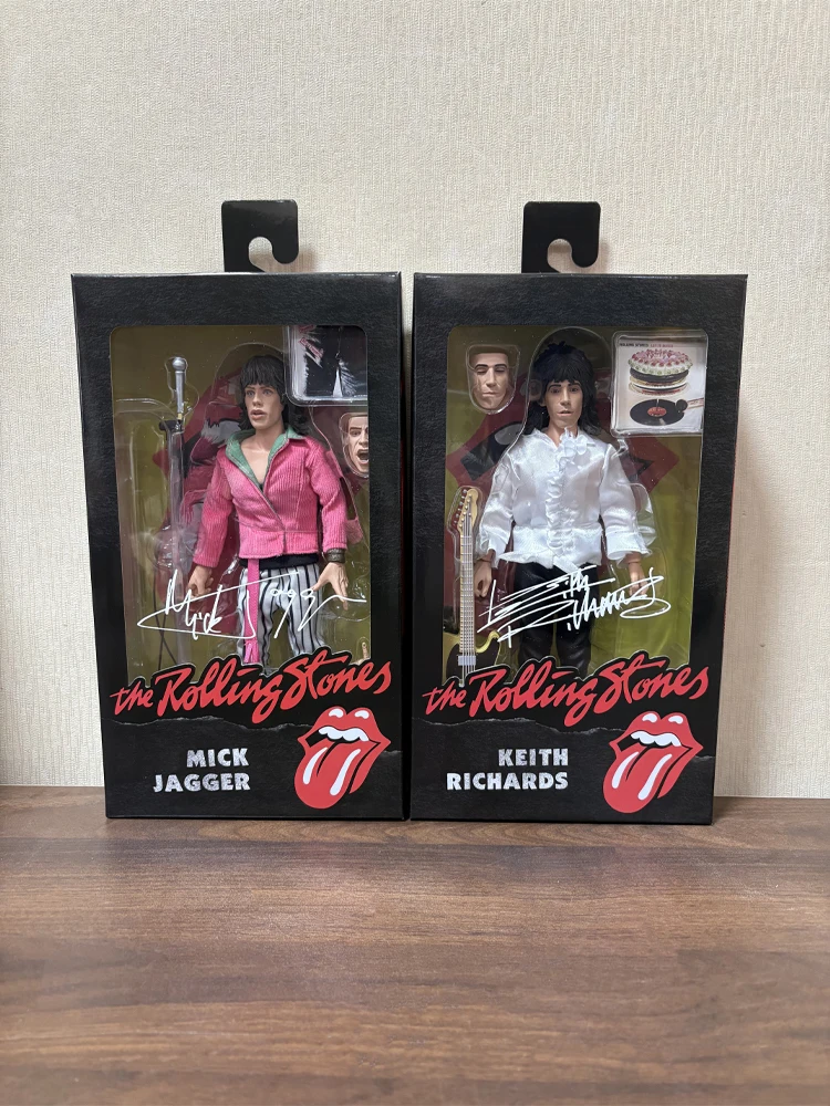 NECA The Rolling Stones - Keith Richards/Mick Jagger (1975) Figura de acción de 8 pulgadas con ropa, modelo de muñeco, kit de garaje