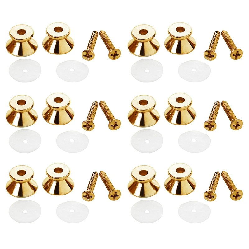 12 X Electric Acoustic Guitar Bass Strap Button Screw Lock Pins Pegs Pads Golden