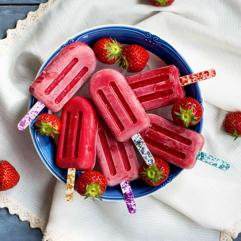 10pcs Reusable Acrylic Ice Cream Sticks Sequin Candy Lollipop Rod Popsicle Sticks For Hawaii Wedding Birthday Party Supply Craft