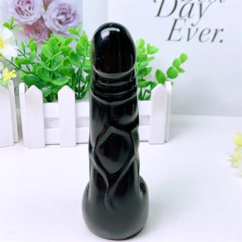 14.5cm Natural Black Obsidian Penis Crystal Quartz Yoni Wand Massage Stick Healing Gemstone As Gift For Women 1pcs