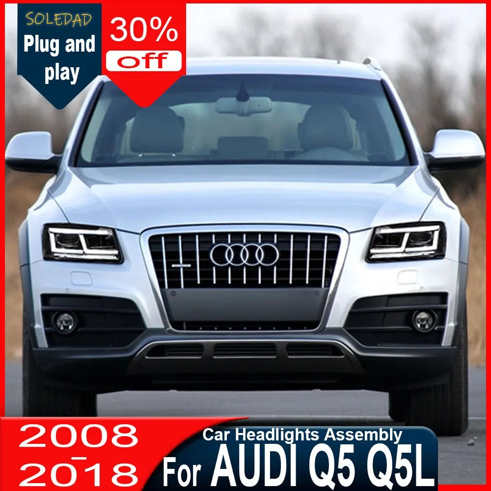 

Фары для Audi Q5 2008-2018, новый стиль, полностью светодиодные, комплект для модернизации, проекционные линзы, аксессуары.