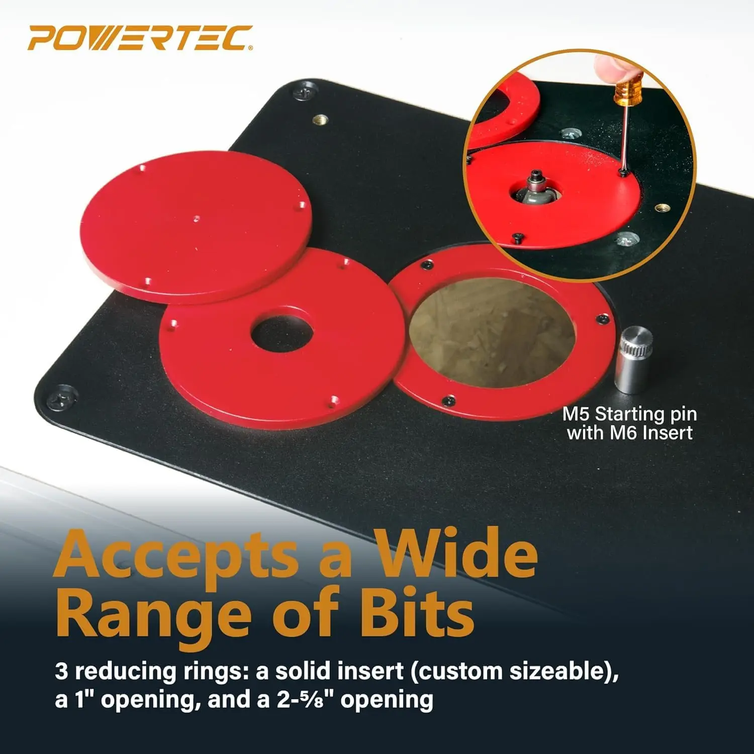 POWERTEC UT1006C Router Table for Woodworking | 24"x32" Table Top with Insert Plate & Rings