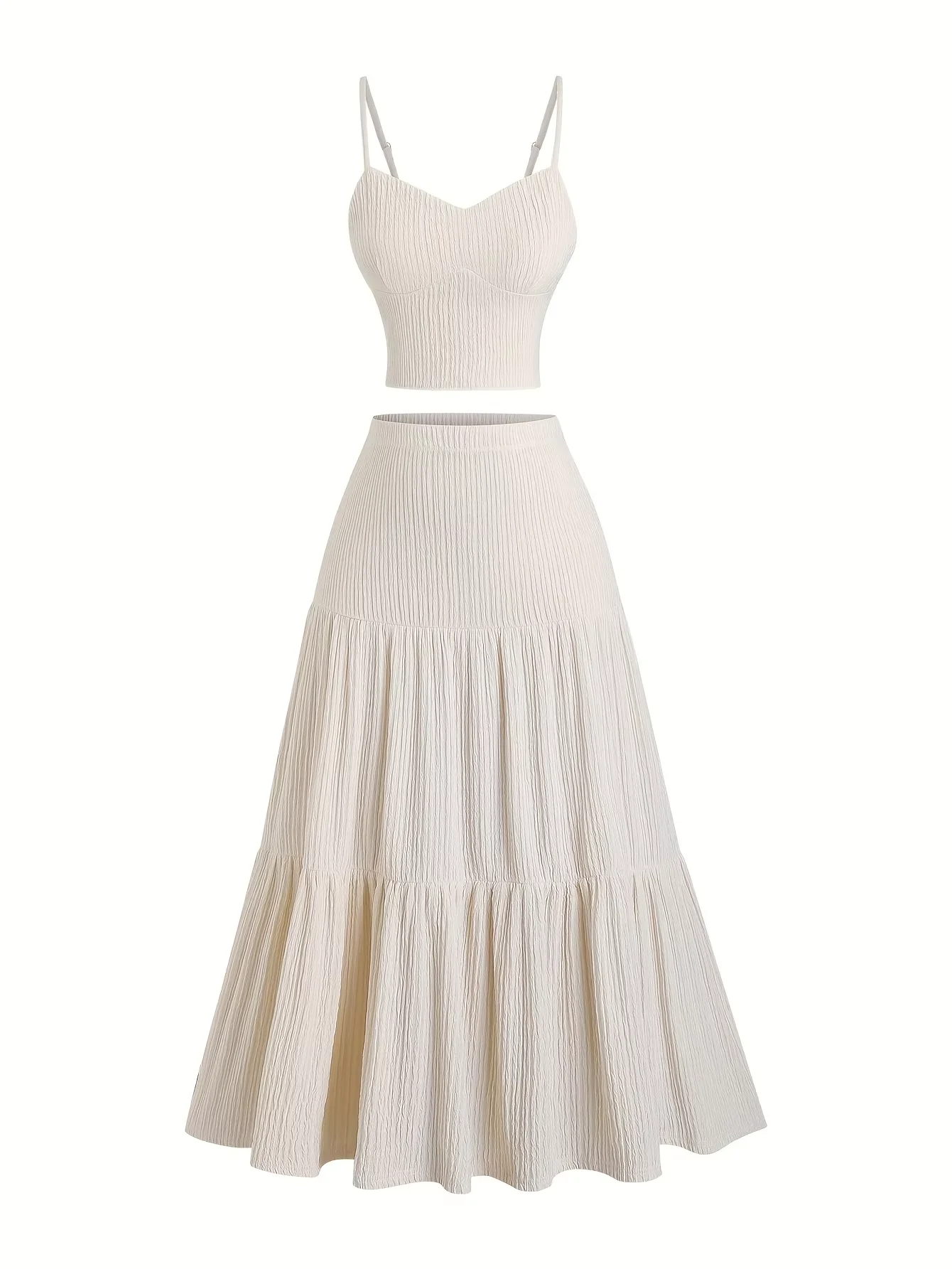 

Fashionable plus-size women's suit set with strap vest and ruffled hem A-line skirt two-piece set