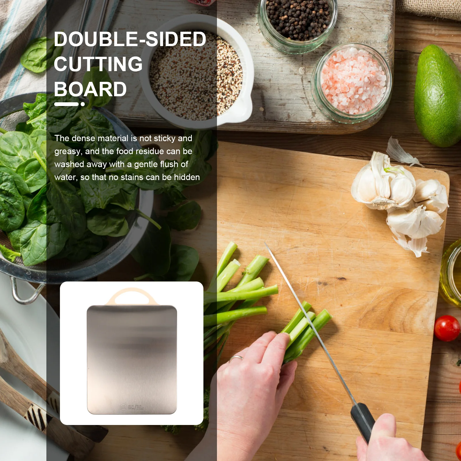 

Stainless Steel Cutting Board Kitchen Chopping Board For Meat Fruit Vegetable Dual Use With Hanging Hole