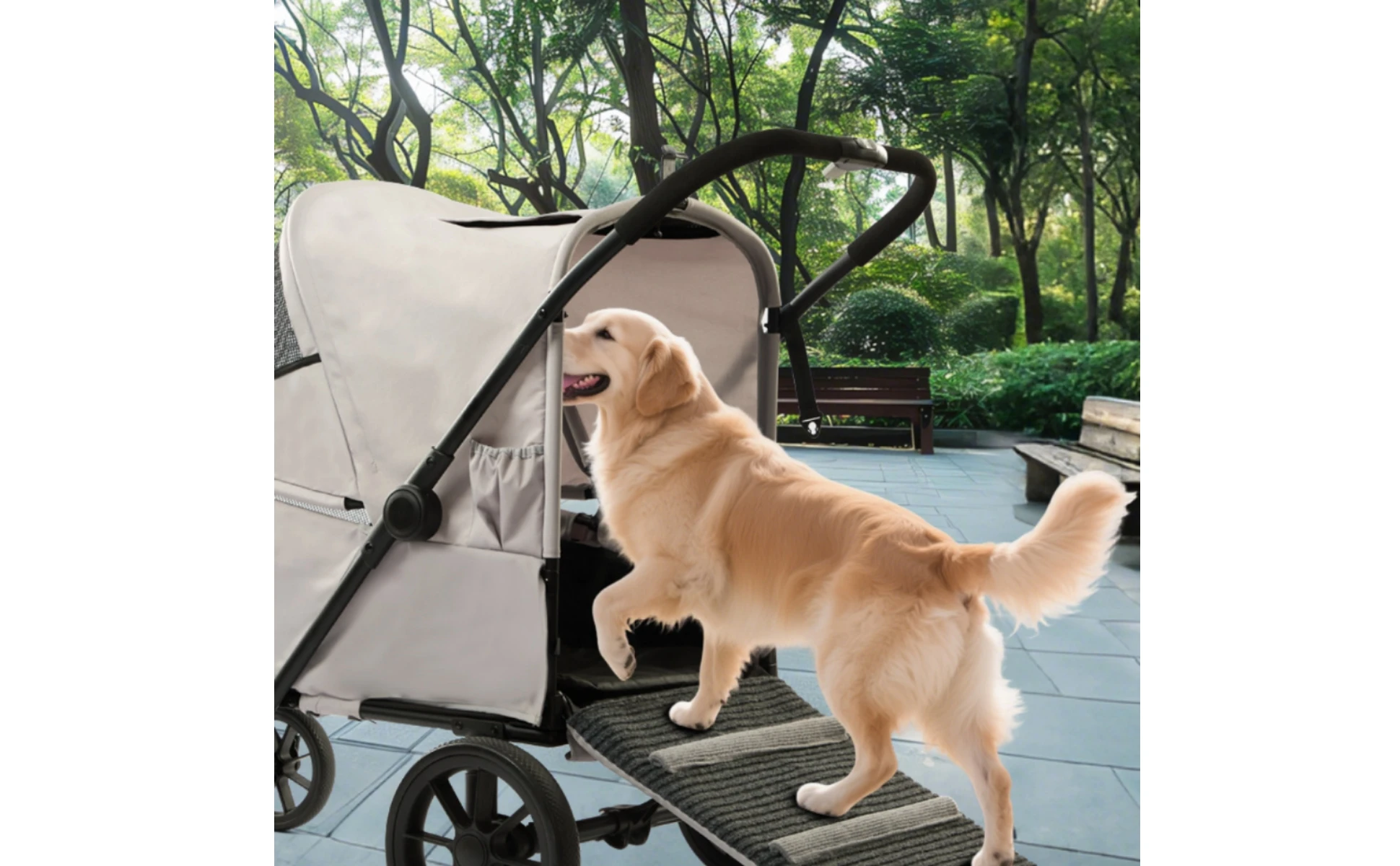 Folding Dog Stroller Single-Press Fold Soft-Sided Pet Stroller Ventilated
