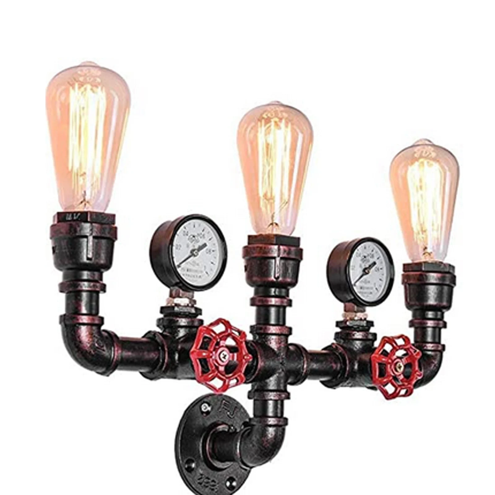 Lamp Tube Vintage Industrial 3-Light Water Lamp Light Steampunk Antique Retro Rusty Iron Pipe Wall Lamp