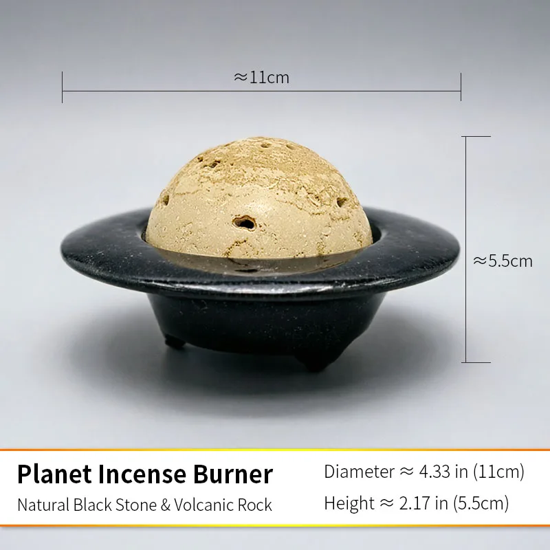 Räucherstäbchenhalter Aroma-Diffusor aus Natürlichem Vulkanstein, Schwarzer Stein, Minimalistische Wohnraumdekoration, Nebula-Rauch Geschenk für Wohnzimmer und Büro, 11cm – Detail 6