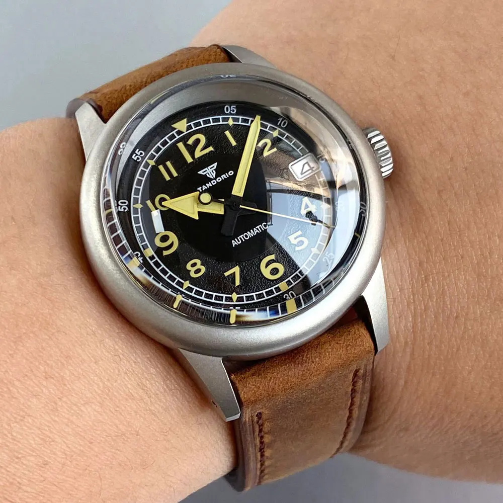 Tandorio 36 мм винтажный стиль зеленый кремовый черный автоматические мужские часы для дайвинга NH35 двойной куполообразный сапфир