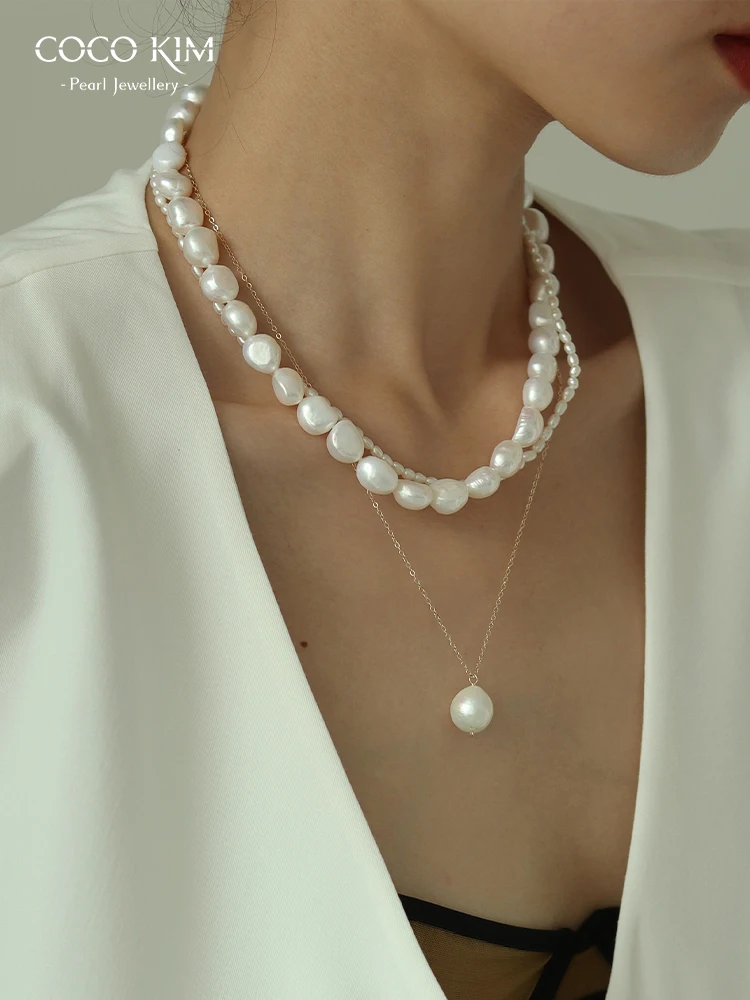 Natural Freshwater Pearl Necklace Light Luxury Niche Irregular Shaped Baroque Triple Overlap Wear Collarbone Chain