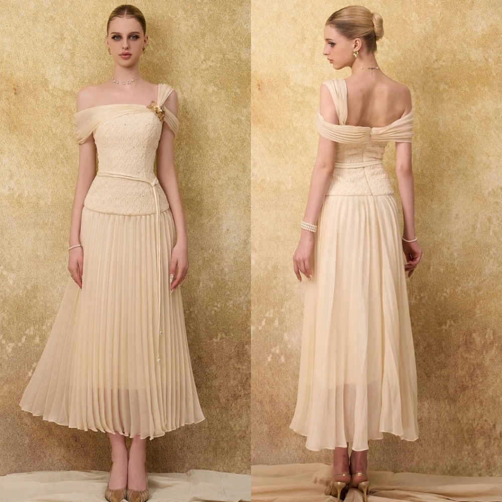 Personalizado elegante chiffon sem alças vestido de noite clássico fora do ombro vestidos de baile moda faixas vestidos de ocasião especial