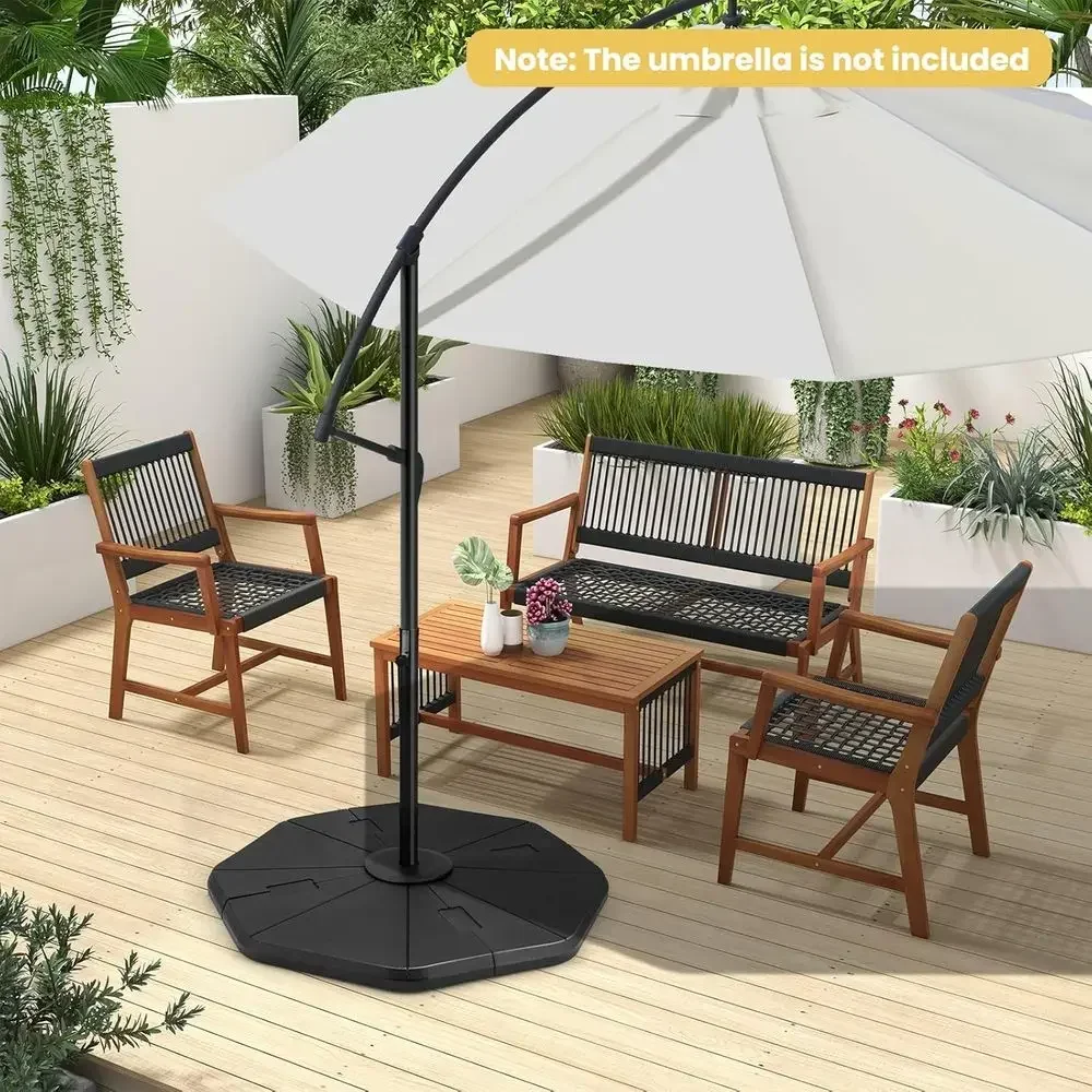 Heavy-Duty Outdoor Patio Umbrella Base, 4-Piece Cantilever Stand, Water/Sand Fillable, Suitable for Garden, Yard, Poolside, and