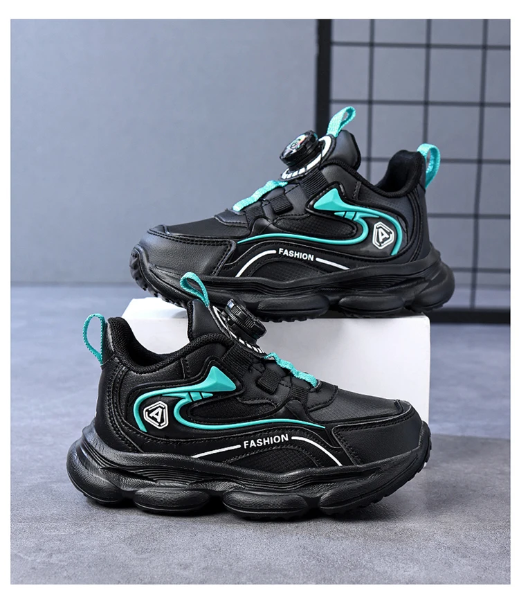 Kinder Leder Freizeitschuhe mit Drehknopf Jungen Laufschuhe Rutschfest Stoßdämpfend Kinder Outdoor Sport Wanderschuhe – Detail 15