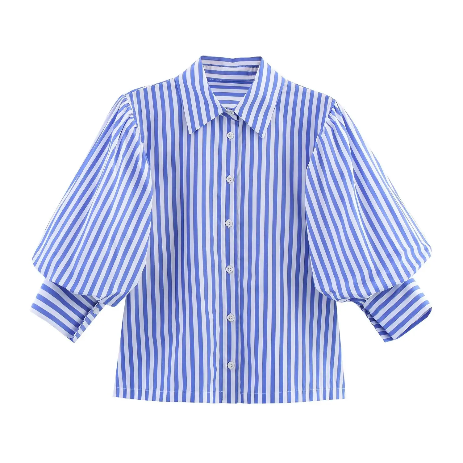 

Korejepo New Women Clothing European American Style Fashionable Simple Versatile Loose Poplin Mid Sleeved Shirt Top