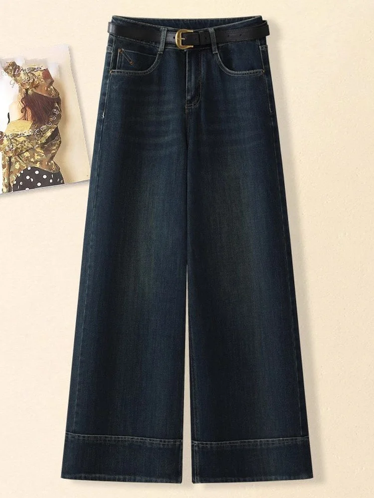 

Ретро джинсы с высокой талией и широкими штанинами для женщин, весна-осень 2025, новая европейская модель, узкие прямые джинсы французского стиля, укороченные, маленькие размеры