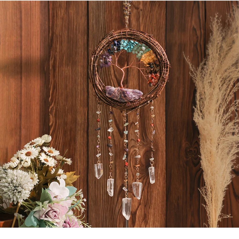 

Кольцо из натурального дерева ручной работы с виноградной лозой, Рождественский венок с хрустальным камнем, колокольчик, детская комната, спальня, ремесленное украшение, кулон