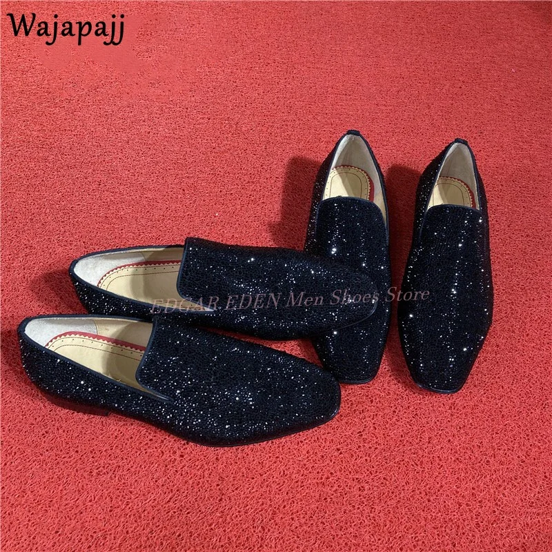 Luksusowe Shinny Crystal Męskie Buty Loafer Okrągłe Palce Wsuwane Moda Męska Wiosna Jesień Pokaż Ślub Impreza Pojedyncze Buty Sukienka