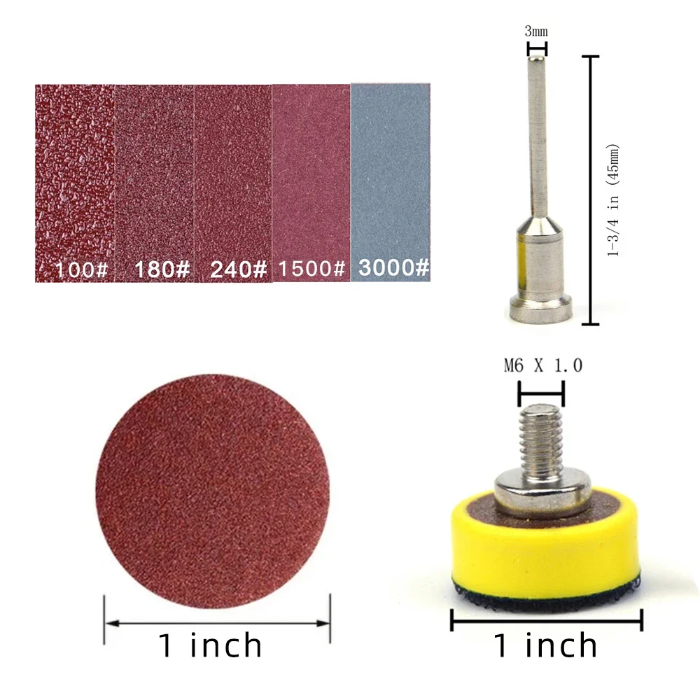Herramientas abrasivas de papel de lija de 25mm, disco de lijado limpiador de pulido flocado con placa de respaldo de bucle de vástago de 1/8 pulgadas, almohadilla de lijado