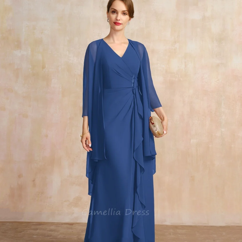 Customized Mother of the Bride Dress Mermaid V Neck Wedding Guest Gown Crystal Floor Length Evening robe mother of bride