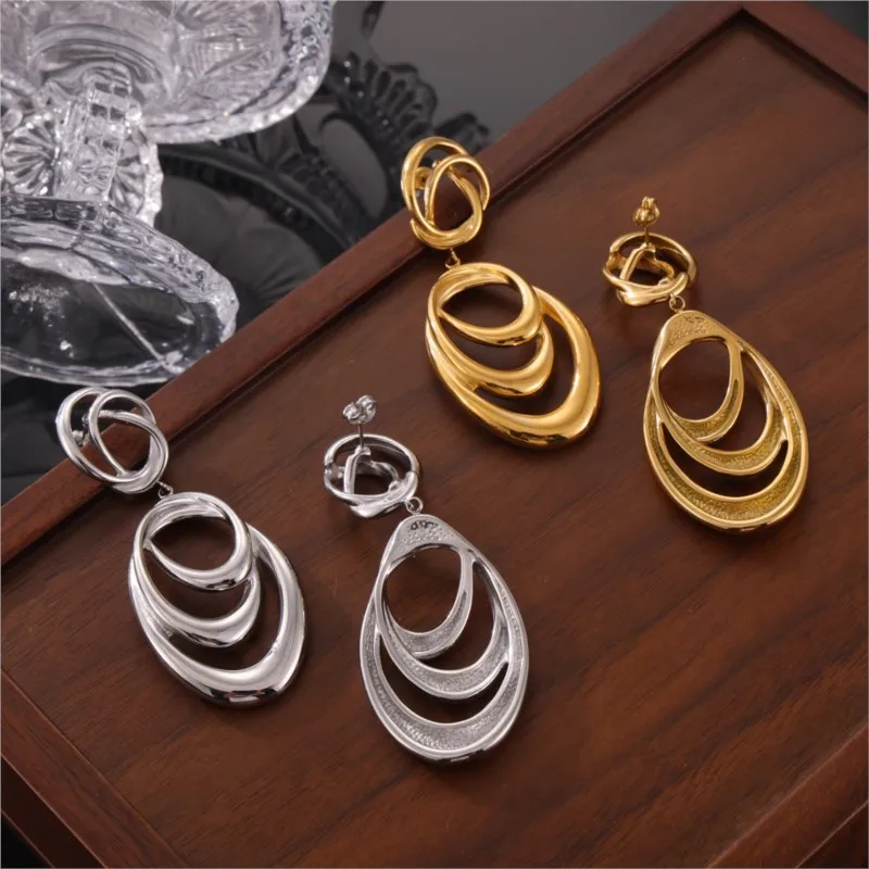 Stainless Steel Hanging Earrings For Women Gold Plated Non-Fading Women\'s Big Large Dangle Earring Girls Silver Color Ear Rings