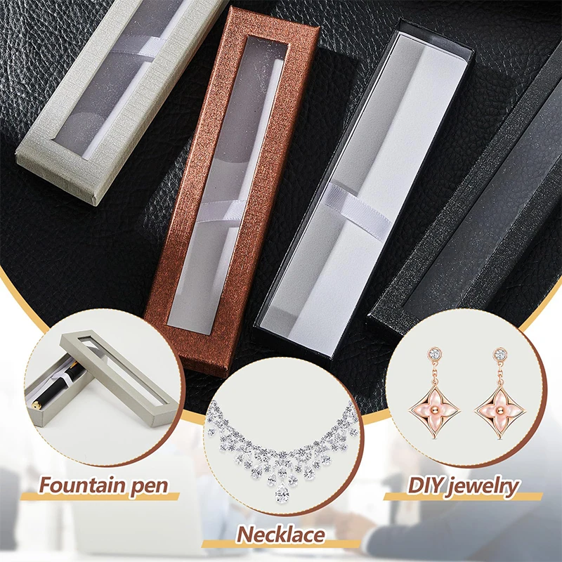 20Pieces Empty Pen Gift Box with Clear Lid, Pen Display Case Pencil Gift Box Cardboard with Cushion Ballpoint Jewelry Gift Box