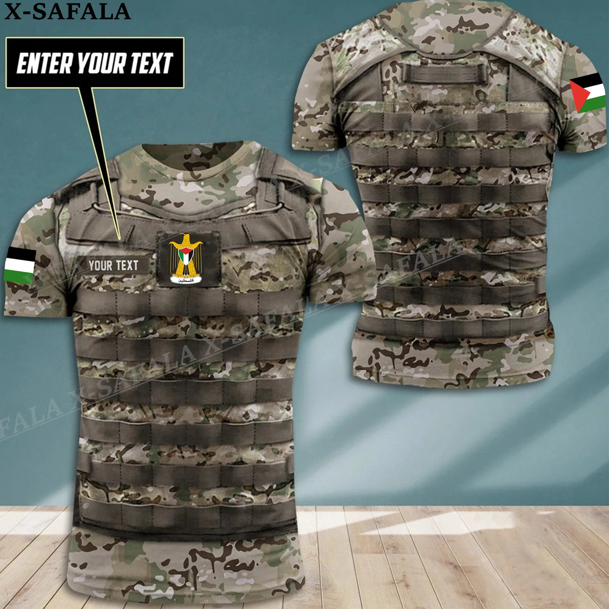 PALESTINE Army Camo Military Soilder Veteran Map Flag 3D Printed  Men T-Shirt Top Tee Short Sleeve Milk Fiber Baby-Skin-Feeling