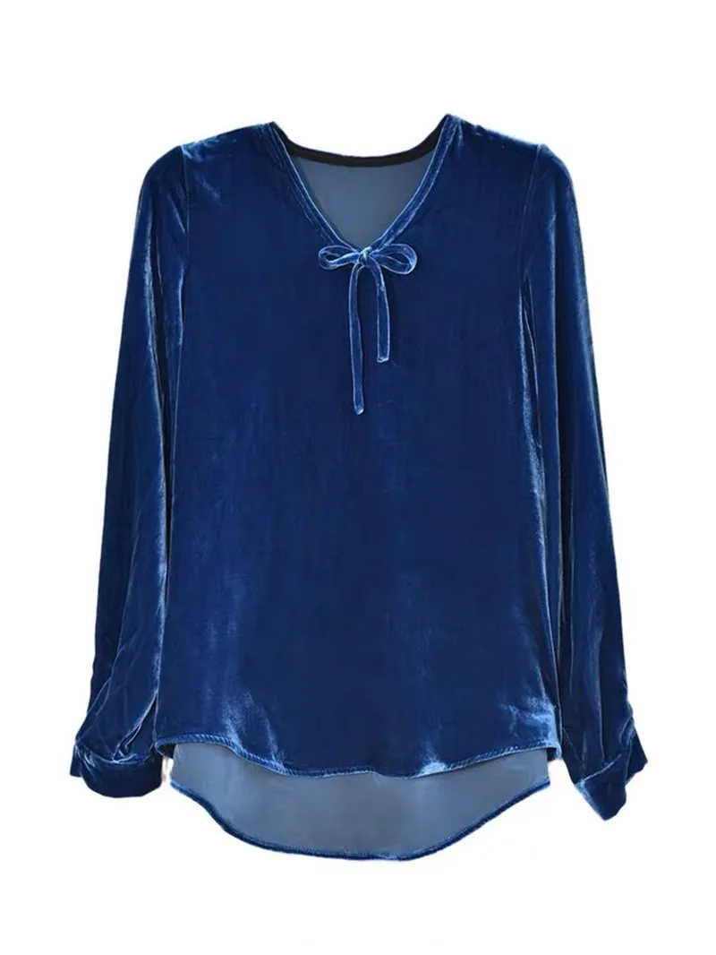 Velour Shirt New Loose Casual Solid Blusa Lady Long Sleeve lace up velvet Blouses Plus size Women Tops blusas mujer de moda 2024