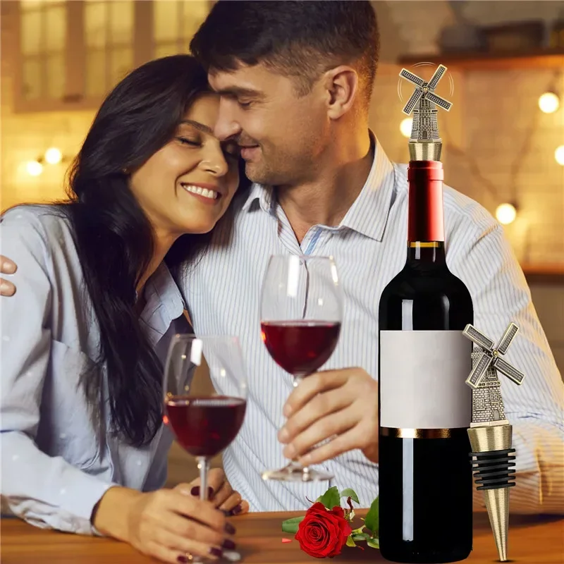 Portable Windmill Shape Wine Stopper Metal Bottle Stoppers for Wedding Club Restaurant Party Champagne Barware