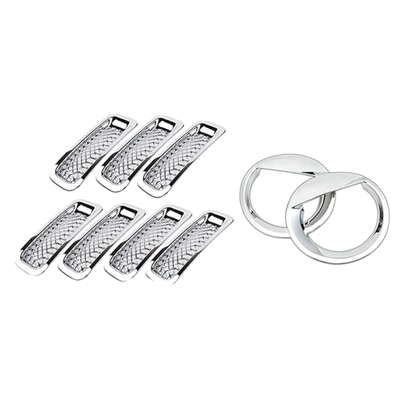 9Pcs Front Grille Mesh Trim+Head Light Cover for Jeep Patriot