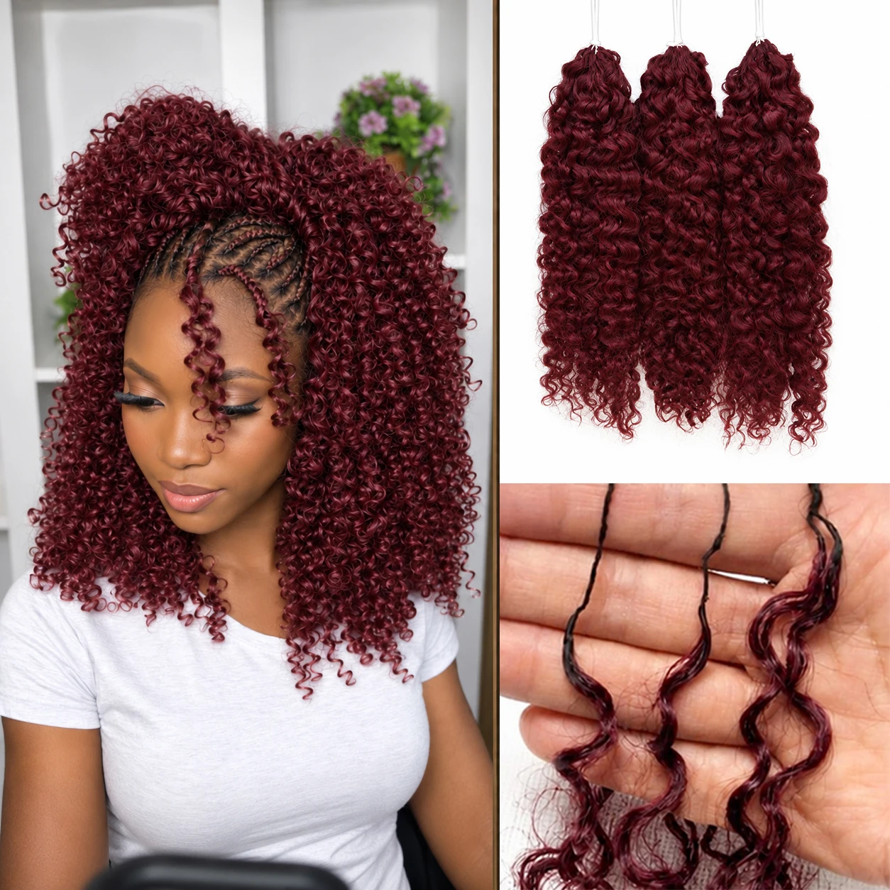 12A Burgundy 99J Small Spirals Curly Crochet Human Hair Extensions Deep Pixie Curls Crochet Hair Pre Separated Knotless Miracle Knot Braids