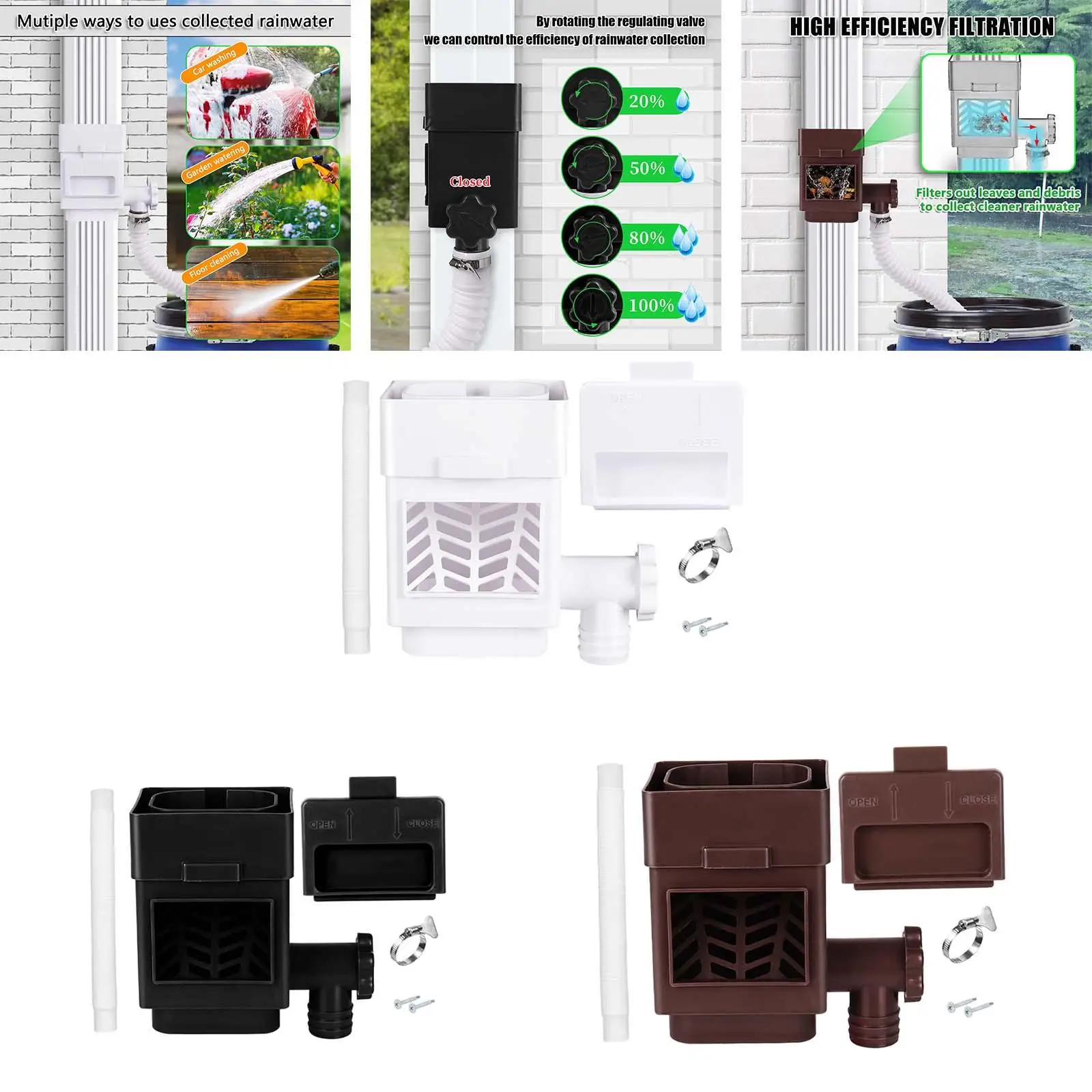 Rain Water Collection Sturdy PP Downspout Diverter System for Backyard Yard Gardening Rain Bucket Setup