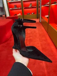 2024 New Velvet Single Shoes Women's Bag Head Sandals Light Mouth Sexy Red High Heels Slope Heels Pointed Mary Jane Shoes