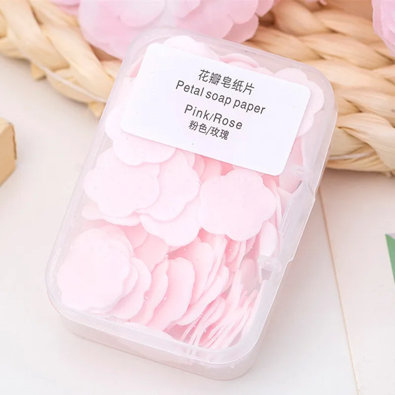 100Pcs/Box Portable Skin Friendly Fresh Hand Washing Toilet Soap Slice Disposable Petal Soaps Flakes Household for Girls/travel