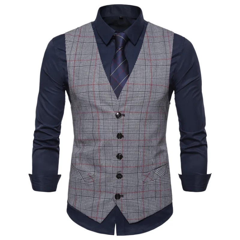 2022 Men's Suit Vest New Single Breasted Men's Casual V-neck Vest European Size Suit Vest